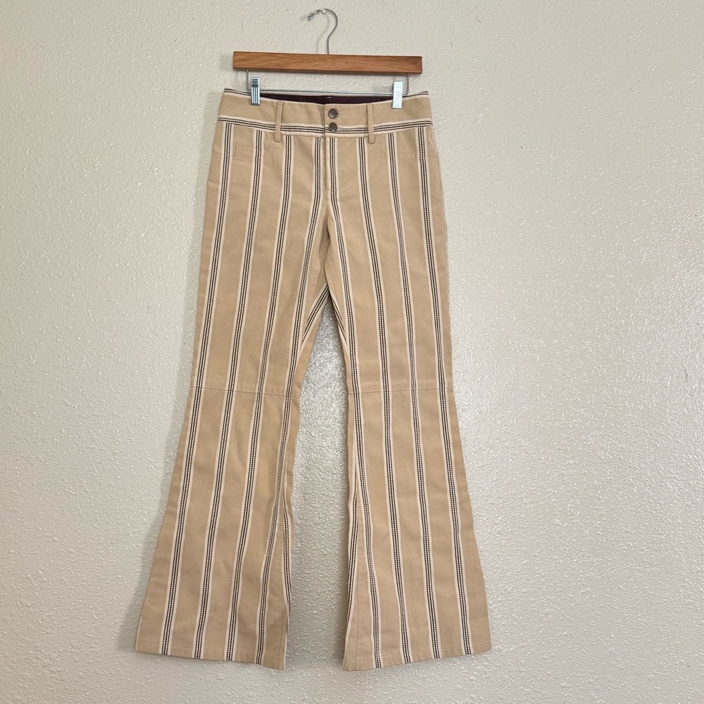 Alice + Olivia Beige Striped Flare Pants